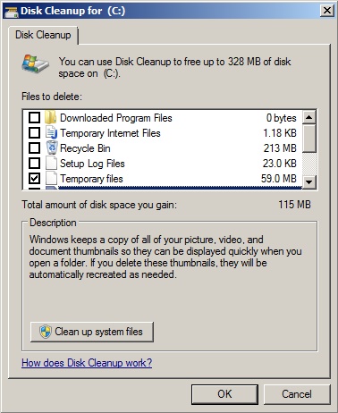 Disk cleanup is windows 7 own tool to clean junk files