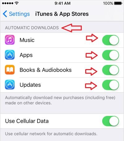 Automatic update option in iPhone settings