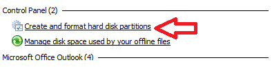 create and format disk partitions option on start menu