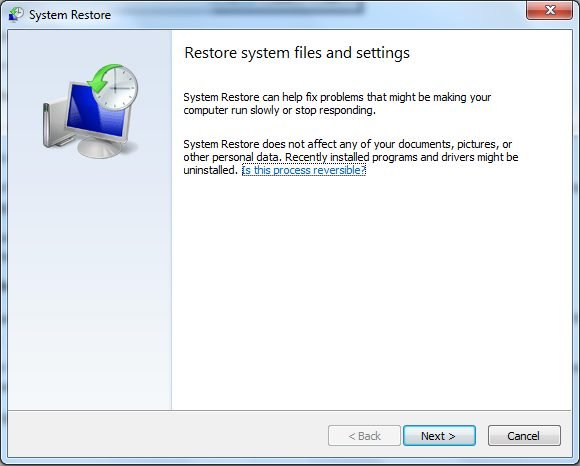 System restore option in windows 