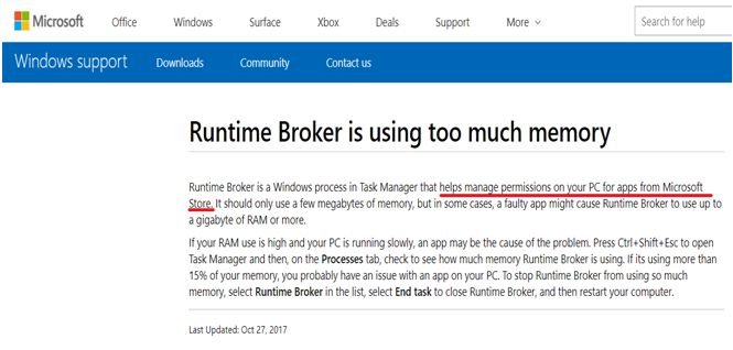 Microsoft official statement about runtime broker
