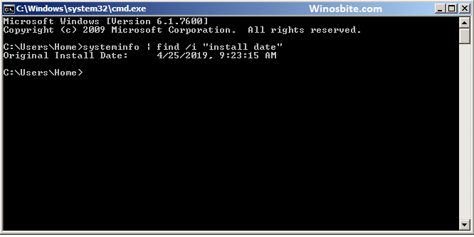 Command line to check Windows installation date
