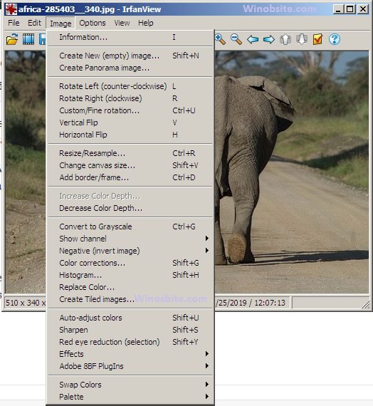 Image editing features available in Irfanview