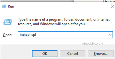 Windows10 run Command Inetcpl.cpl