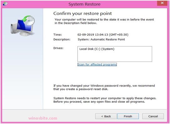 Confirm your Restore Point