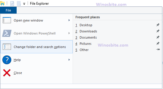 File Explorer Option in windows 10
