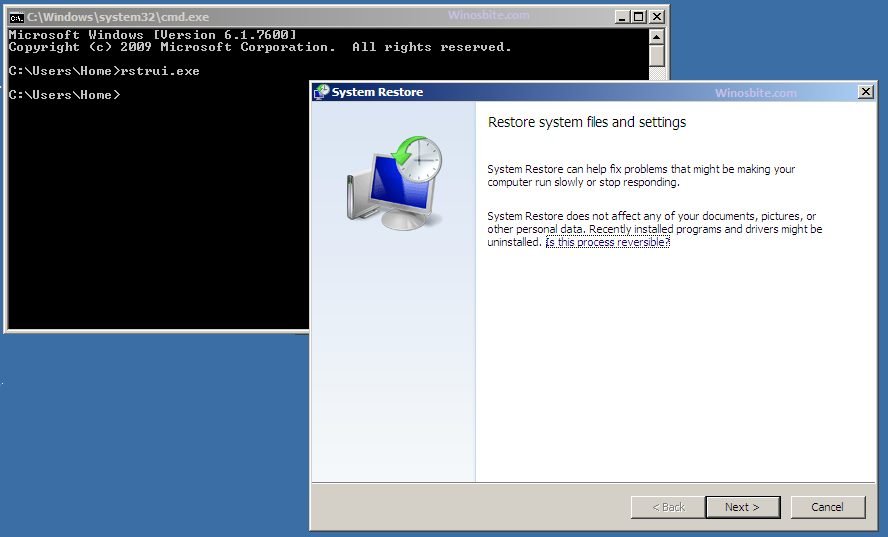 How to launch the system restore via Command Prompt (cmd)