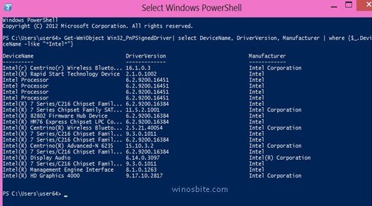 Press Enter after Specific Device Drivers Command in Windows Power Shell