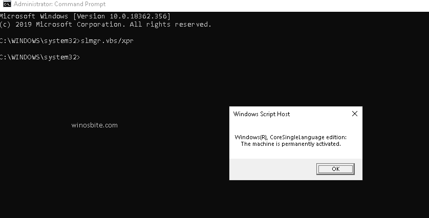 Type Command slmgr.vbs/xpr Windows Script Host