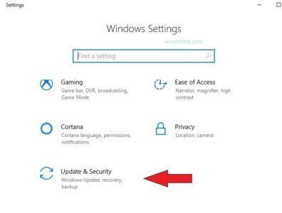 Update and security option in Windows 10