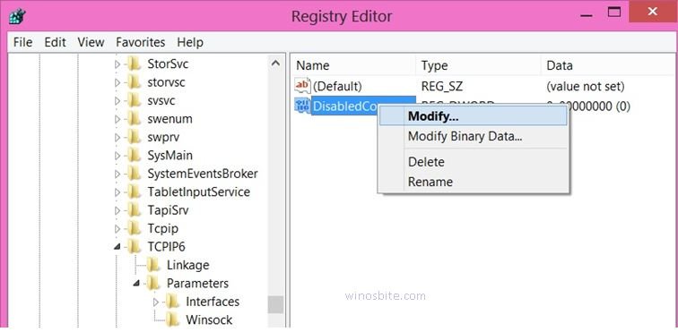 Modify DisabledComponents and Click on Modify