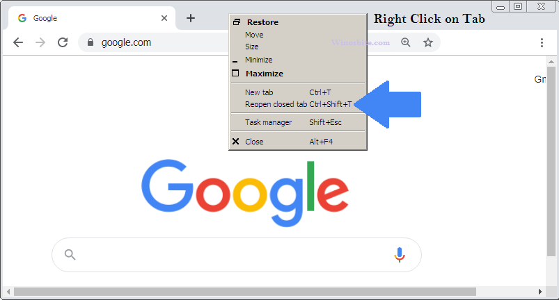 Reopen Closed Tab settings in Chrome