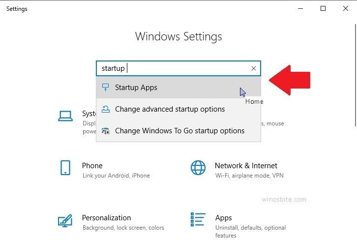 Windows settings in Windows 10