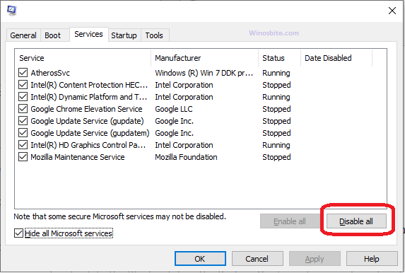 Disable non Microsoft services windows 10