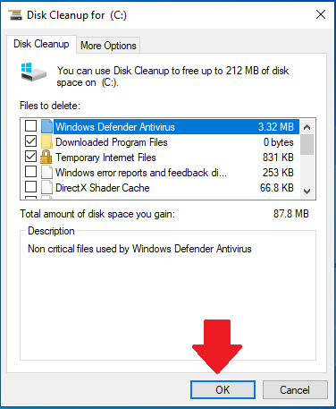 Disk Cleanup for C Drive on Windows 10