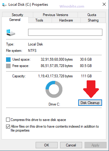 Disk cleanup option in Windows 10