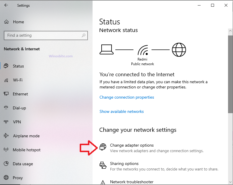 Network status in Windows 10