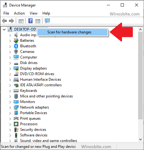 Device manager scan for hardware changes