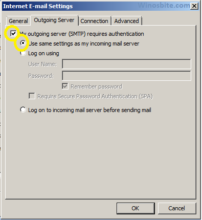 Internet email settings in Outlook
