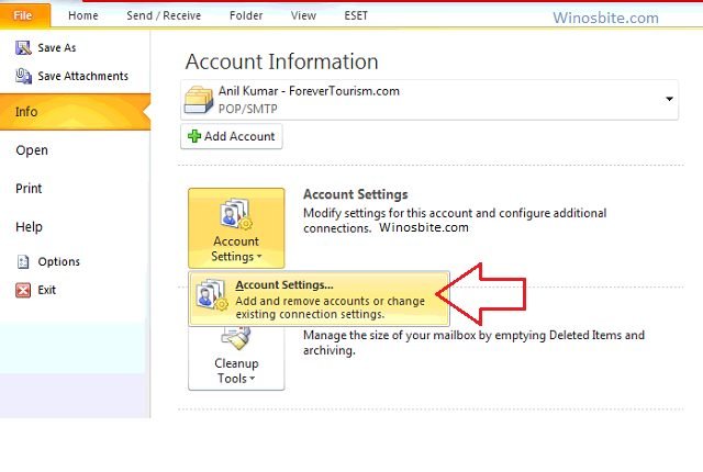 Microsoft outlook 2010 account settings