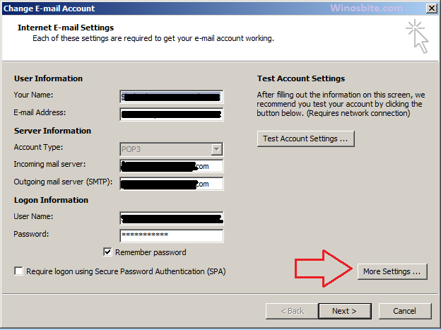 Microsoft outlook email settings