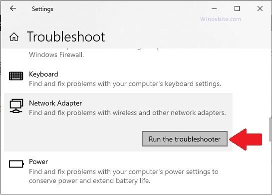 Network adapter run the troubleshoot