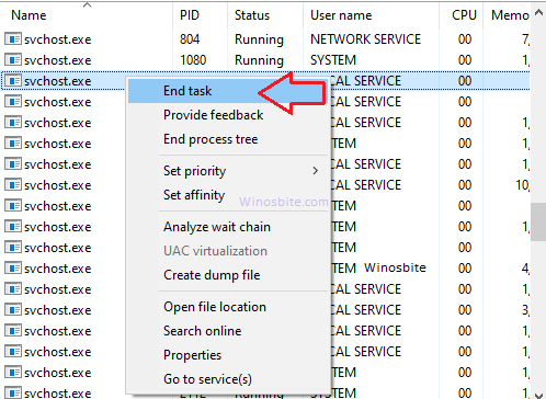 End task svchost.exe using task manager 