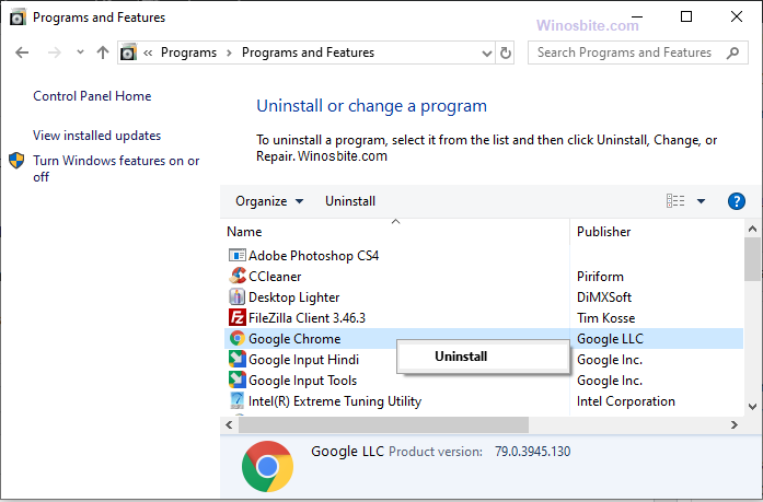 Chrome uninstall on Windows 10