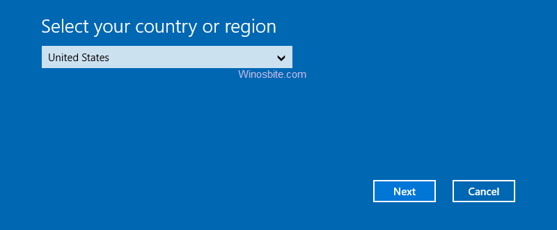 Select your region or country while activating Windows 10