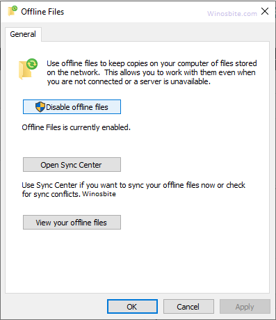 Disable sync center offline files