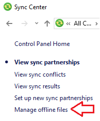Manage offline files sync center