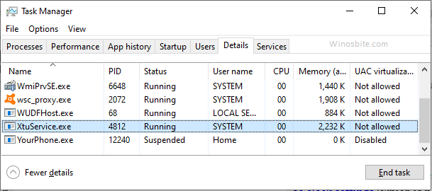 xtuservice.exe process running in task manager