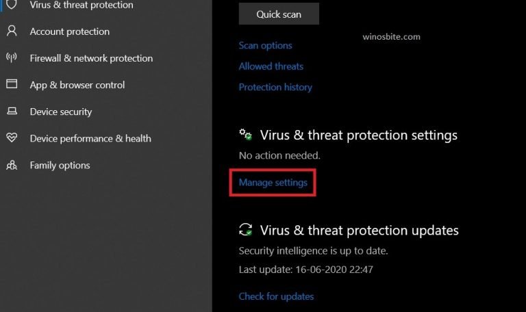 virus manage settings
