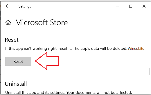 Microsoft store reset cache