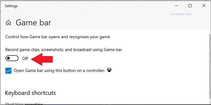 Turn off game bar in Windows 10