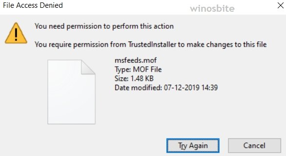 msfeeds.mof file access denied