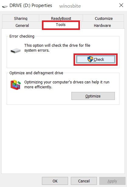 check for errors in drive
