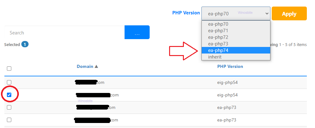 Choose PHP version in Hostgator