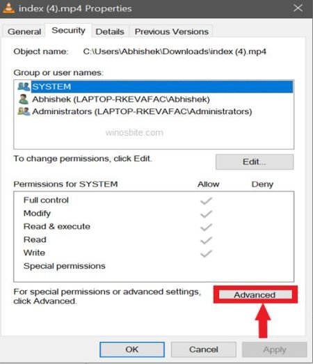 Advanced option related with permissions