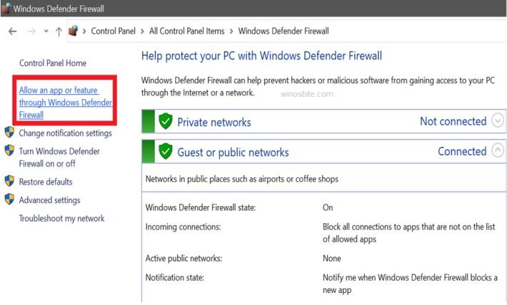 Windows defender allow an app or feature