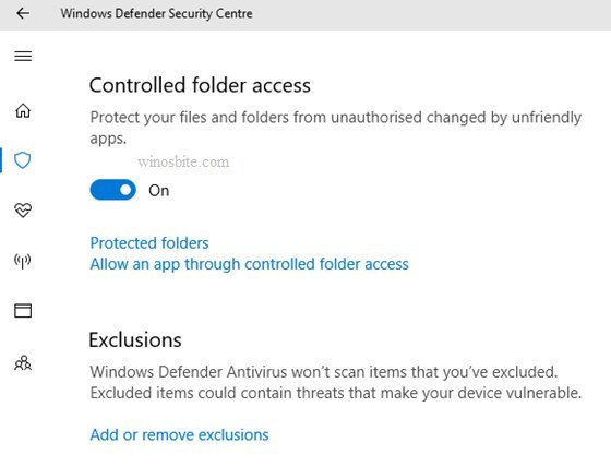Controlled folder access option