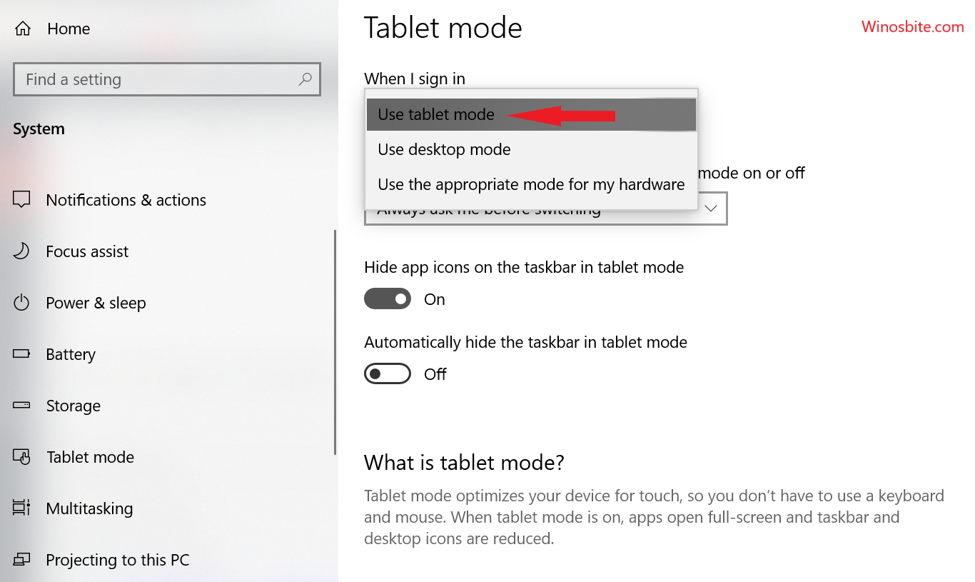 switch to tablet mode