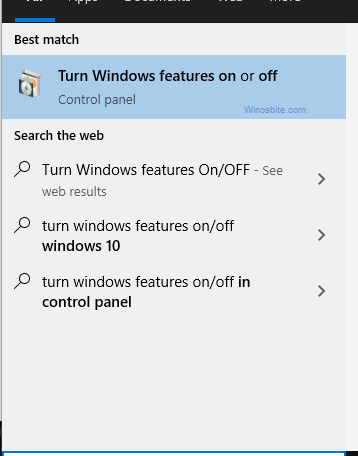 Turn Windows features On/OFF