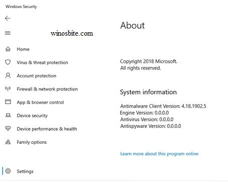Windows security about page