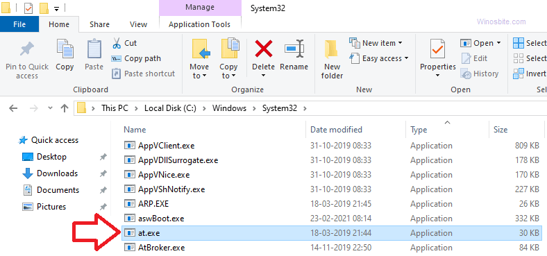 At.exe file location in Windows 10 
