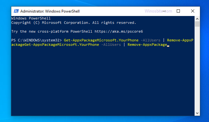 remove YourPhone.exe using command line in Windows 10
