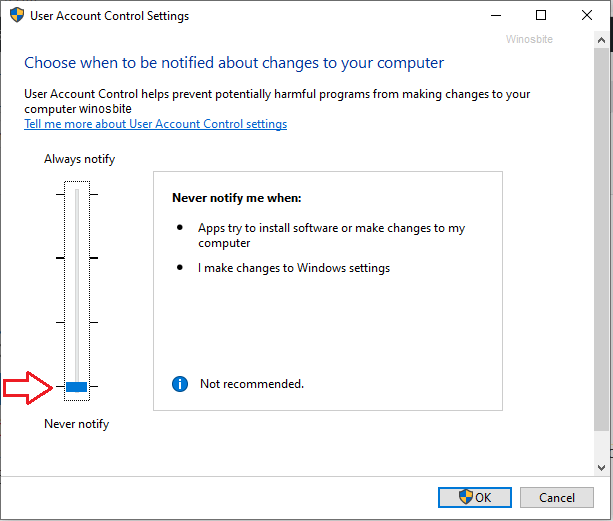Adjust user account control settings in Windows 10