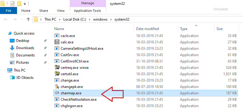 charmap.exe file location