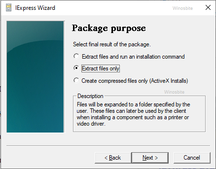 iexpress wizard extract files only