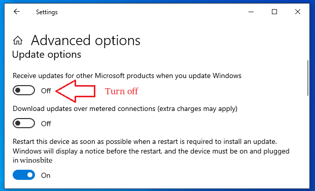 Turn off receive updates for other microsoft products